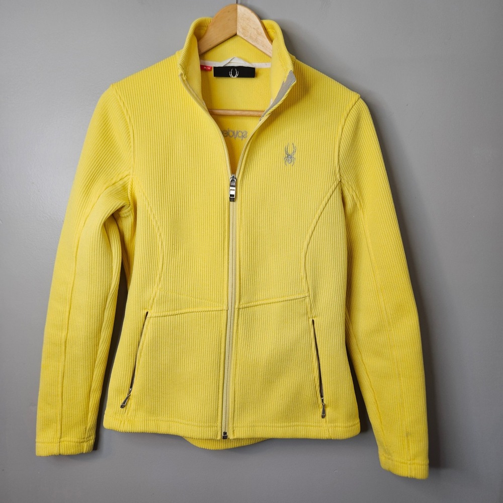 Spyder Core Sweater Womens Medium Yellow Full Zip Ribbed Fleece Jacket Mock Neck